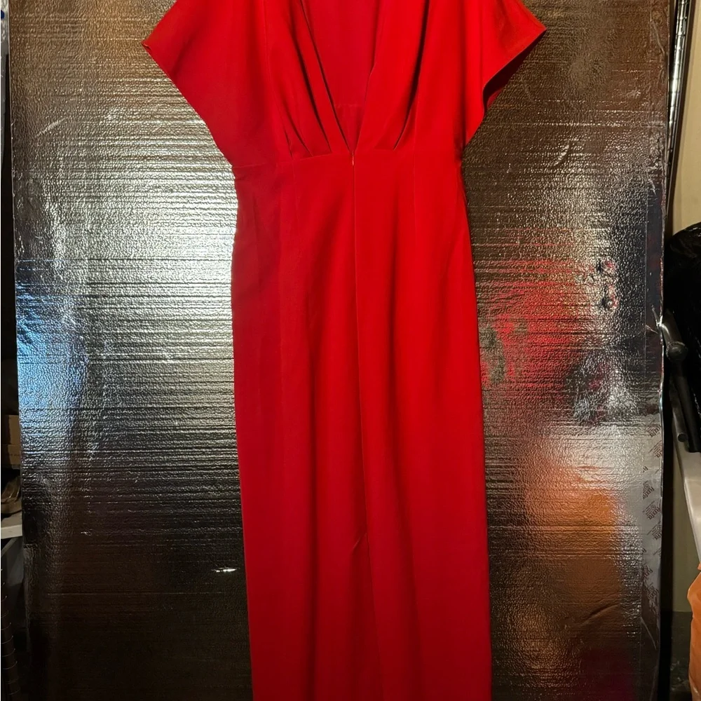 FEHAUTE Red Applique Boat Neck Short Sleeve Backless Sheath Maxi Dress. Size 14 - Picture 7 of 11